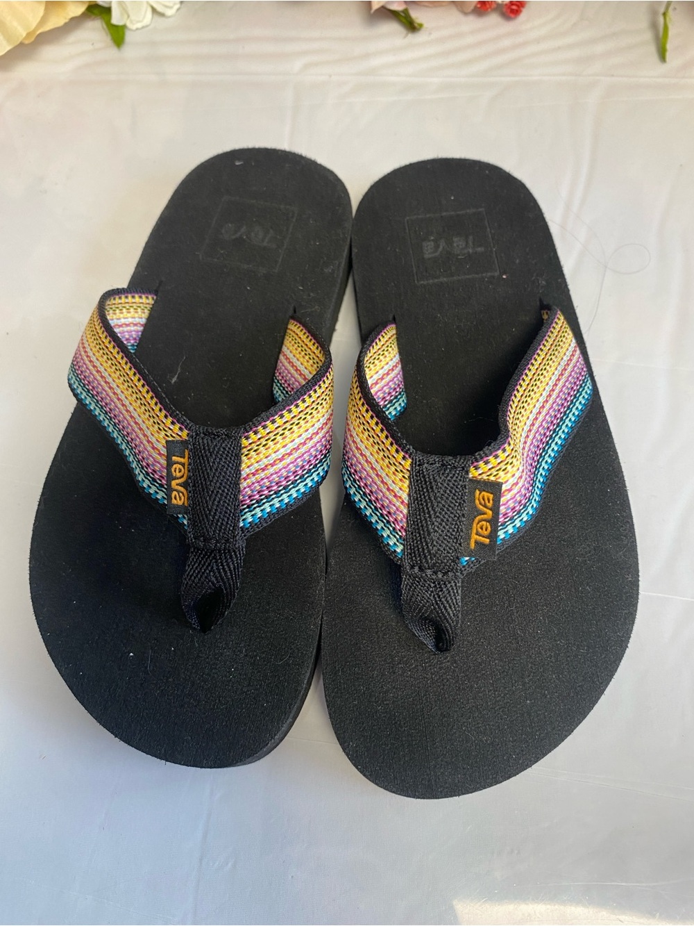 Teva Kids Mush II Flip-Flops Rainbow Webbing Black Size 1